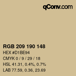 Farbcode: RGB 209 190 148 | qconv.com