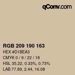 カラーコード: RGB 209 190 163 | qconv.com