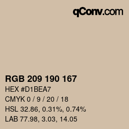 Color code: RGB 209 190 167 | qconv.com