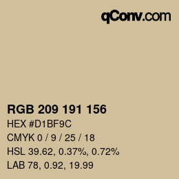 Color code: RGB 209 191 156 | qconv.com