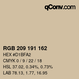 Color code: RGB 209 191 162 | qconv.com