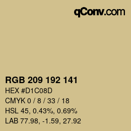 Color code: RGB 209 192 141 | qconv.com
