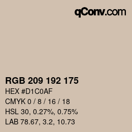 颜色代码: RGB 209 192 175 | qconv.com