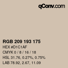 颜色代码: RGB 209 193 175 | qconv.com