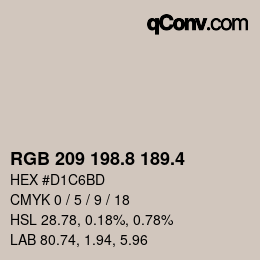 カラーコード: RGB 209 198.8 189.4 | qconv.com