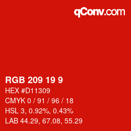 カラーコード: RGB 209 19 9 | qconv.com