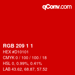 颜色代码: RGB 209 1 1 | qconv.com