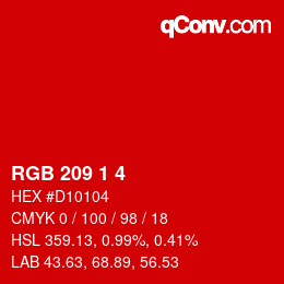 颜色代码: RGB 209 1 4 | qconv.com