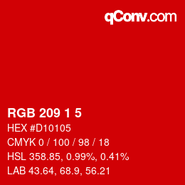 颜色代码: RGB 209 1 5 | qconv.com