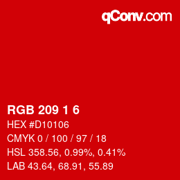 颜色代码: RGB 209 1 6 | qconv.com
