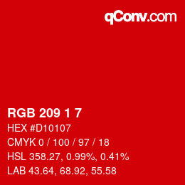 颜色代码: RGB 209 1 7 | qconv.com