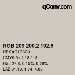 カラーコード: RGB 209 200.2 192.6 | qconv.com