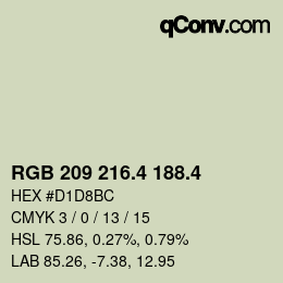 カラーコード: RGB 209 216.4 188.4 | qconv.com