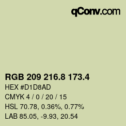 カラーコード: RGB 209 216.8 173.4 | qconv.com