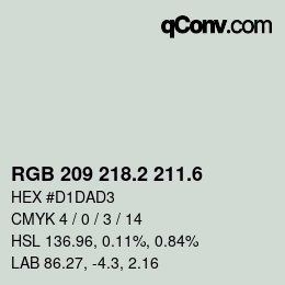 カラーコード: RGB 209 218.2 211.6 | qconv.com