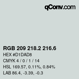 カラーコード: RGB 209 218.2 216.6 | qconv.com