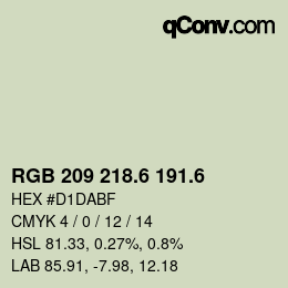 カラーコード: RGB 209 218.6 191.6 | qconv.com