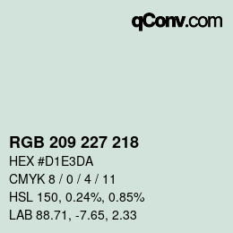 Color code: RGB 209 227 218 | qconv.com
