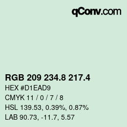 カラーコード: RGB 209 234.8 217.4 | qconv.com