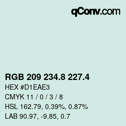 カラーコード: RGB 209 234.8 227.4 | qconv.com