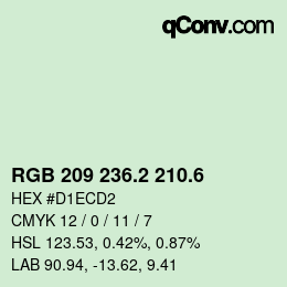 カラーコード: RGB 209 236.2 210.6 | qconv.com