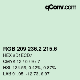 カラーコード: RGB 209 236.2 215.6 | qconv.com