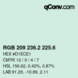 カラーコード: RGB 209 236.2 225.6 | qconv.com