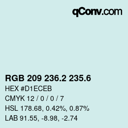 カラーコード: RGB 209 236.2 235.6 | qconv.com
