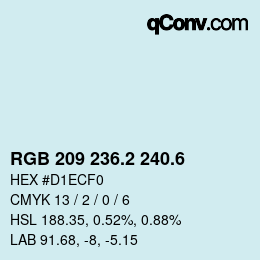 カラーコード: RGB 209 236.2 240.6 | qconv.com