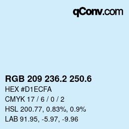 カラーコード: RGB 209 236.2 250.6 | qconv.com