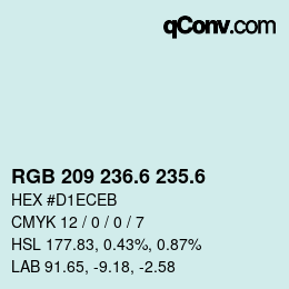 カラーコード: RGB 209 236.6 235.6 | qconv.com