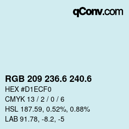 カラーコード: RGB 209 236.6 240.6 | qconv.com