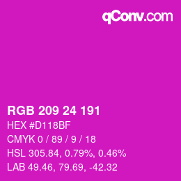 カラーコード: RGB 209 24 191 | qconv.com