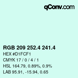 カラーコード: RGB 209 252.4 241.4 | qconv.com