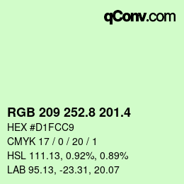 カラーコード: RGB 209 252.8 201.4 | qconv.com