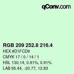 カラーコード: RGB 209 252.8 216.4 | qconv.com