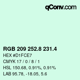 カラーコード: RGB 209 252.8 231.4 | qconv.com