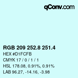 カラーコード: RGB 209 252.8 251.4 | qconv.com