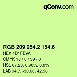 カラーコード: RGB 209 254.2 154.6 | qconv.com