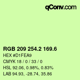 カラーコード: RGB 209 254.2 169.6 | qconv.com