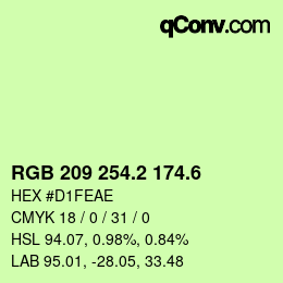 カラーコード: RGB 209 254.2 174.6 | qconv.com