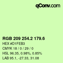 カラーコード: RGB 209 254.2 179.6 | qconv.com
