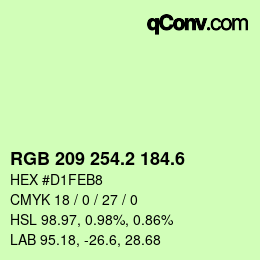 カラーコード: RGB 209 254.2 184.6 | qconv.com