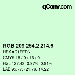 カラーコード: RGB 209 254.2 214.6 | qconv.com