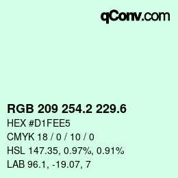 カラーコード: RGB 209 254.2 229.6 | qconv.com