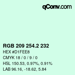 カラーコード: RGB 209 254.2 232 | qconv.com