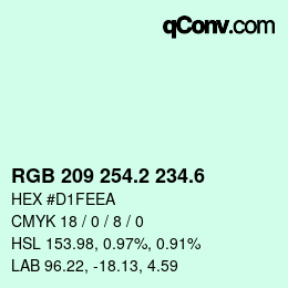 カラーコード: RGB 209 254.2 234.6 | qconv.com