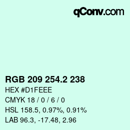 カラーコード: RGB 209 254.2 238 | qconv.com