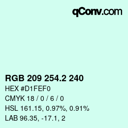 カラーコード: RGB 209 254.2 240 | qconv.com