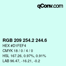 カラーコード: RGB 209 254.2 244.6 | qconv.com
